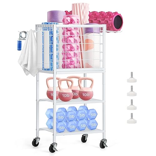 NORCEESAN Home Gym Storage Exercise Equipment Organizer for Home | Gym Storage Organizer, Dumbbell Weight Rack for Yoga Mat, Weight Rack on Wheels, for Home Exercise and Fitness Gear - color: White