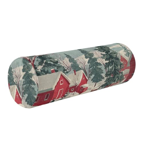 Bolster Pillow Neck Pillow Round Soft Health Memory Foam Pillows Long Cylindrical Body Pillow with Removable Cover Cute Back Yoga Christmas House Deer Green 17" x 5.5" - color: Christmas House Deer Green