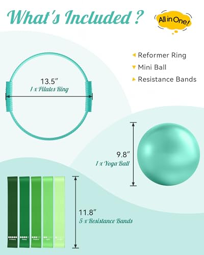 SUBCULTUREPICK Pilates Ring, Silicone Magic Pilates Rings, Lightweight & Durable Flexible Fitness Circle Exercise Equipment for Toning Arms, Thighs,Legs, Core,Yoga & Physical Therapy - color: Teal-Kit