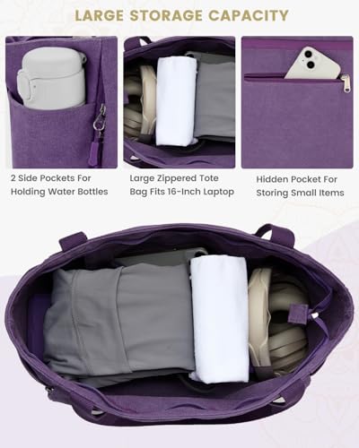 Gonex Yoga Mat Bag with Zipper Mat Carrier Canvas Gym Tote | Durable Canvas, Zipper Closures Prevent Slipping, Quick Access, Bottle Holder, Fits Yoga Blocks, Gym & Travel Use - color: Purple, size: Classic (15.5×5.5×14.5inch)