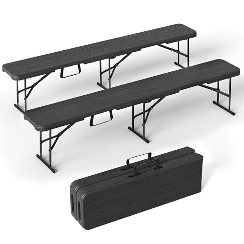 VSOAEIL 6 Foot Folding Bench 2 Pack, Foldable Plastic Bench Indoor Outdoor - color: Black, size: 2 Pack