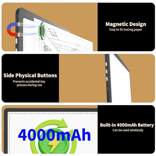 YINGWOND 9000LUX A4 Rechargeable Tracing Light Box with Padded Case,Wireless Diamond Art Light Board,Side Physical Buttons and Magnetic Portable Light Pad for Diamond Painting,Drawing,Sketching - style: Rechargeable A4 Black with Bag