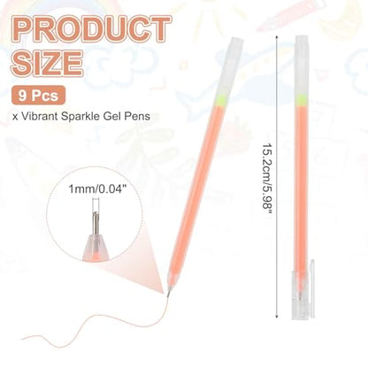 MECCANIXITY 9 Pcs Metallic Vibrant Sparkle Gel Pens, Drawing Pens with Fine Point 1mm for Adult Drawing Doodling Journaling Art Supplies and DIY Crafts, Orange - color: Orange