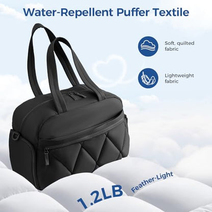 Women's Duffle Gym Bag, Carry-On Shoe Compartment for Weekender Overnight - color: Black, size: Large