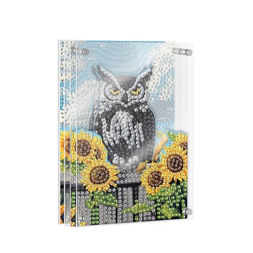 SKRYUIE DIY Acrylayers Diamond Art Kits for Adults, Owl Multi-Layer Acrylic Diamond Painting Kits, 4-Layered Magnetic Stand-Up Tabletop Decor, Unique Multi-Dimensional Craft Gift 4x6 Inch A1 - color: Colorful-1
