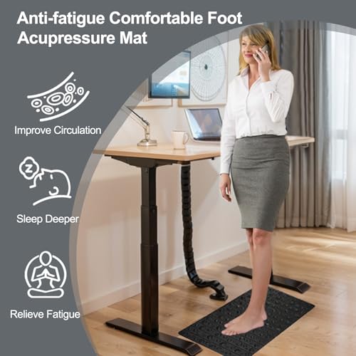 Portable Feet Acupressure Mat, Foldable Foot Massager Mat, Pressure Point Massage Pad, Anti Fatigue Office Standing Desk Stand Up Pad, Relieve Foot Pain(27.6"x16.7") - color: Black - Large