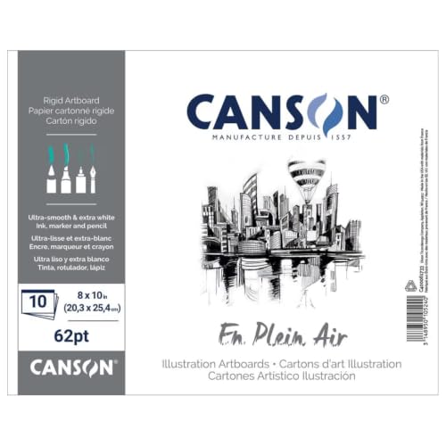 Canson Plein Air Artboards, White, 8" x 10", 10 Boards/Pad, 6 Pads | Rigid Illustration Artboards, Acid Free, Ultra Smooth, Extra White, Fold Over Cover, 60 Boards Total - size: 8" x 10" (Pack of 6)