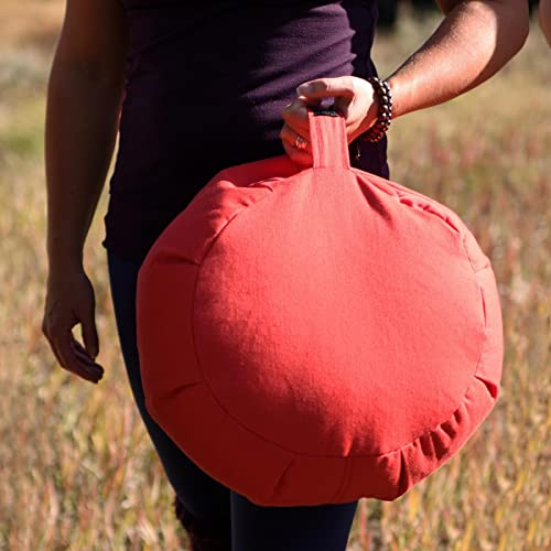 Hugger Mugger Zafu Meditation Cushion - Support in Cross-Legged Sitting, Buckwheat Filled, Durable Fabric, Convenient Handle, Handmade in USA - color: Poppy