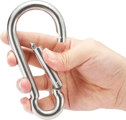 sprookber Stainless Steel Spring Snap Hook Carabiner - 304 Stainless Steel Caribeener Clips, Set of 6 - color: Silver, size: 5.3 Inch