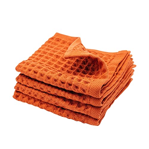 sea me at home Waffle Washcloths Set, 100% Turkish Cotton (Terra) - color: Terra, size: Washcloths Set (4 Pieces)