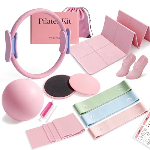 Foldable Pilates Kit for Women – Portable Home Workout Set with Compact Pilates Mat, Ring, Ball, Resistance Bands & Sliders for Small Spaces, Travel & Beginner Full Body Training