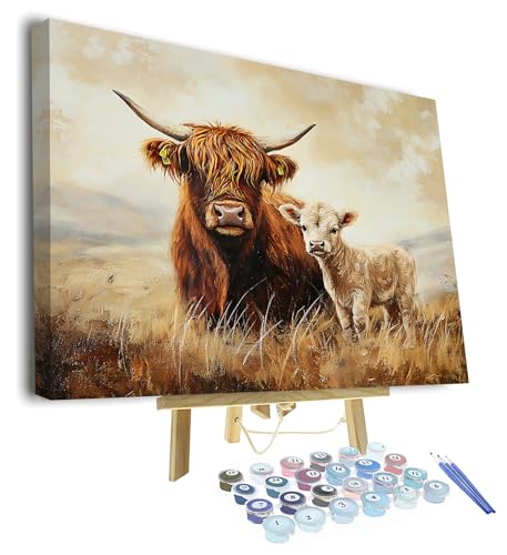 TUMOVO Highland Cow Paint by Number for Adults, Paint by Numbers Kit for Adults Beginner Animals, DIY Oil Painting by Numbers for Gift Home Wall Decor, Acrylic Paint Kits 16"x20"(Framed) - color: Cow- Framed