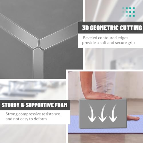 biguphate 2 Pack Yoga Blocks, 3"x6"x9" Beveled Edges Non-Slip, Yoga Bricks - color: 2PACK-369-Grey, size: 9x6x3IN