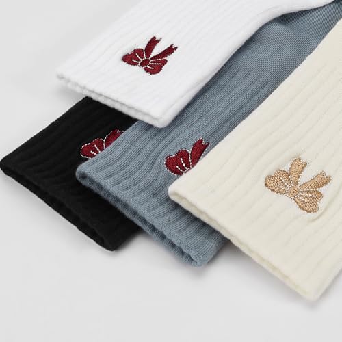 Women's Pilates Grip Socks, Ruffle Non Slip Bow Pattern Yoga Socks | Grippy, Frilly Trim, Embroidery, Crew Length, Soft Cotton, Arch Support, for Barre Ballet Dance Workout Hospital Home Gifts - color: C07-black (Red Bow)*2