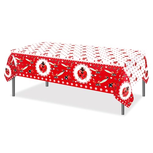 1Pc Ladybug Insect Party Plastic Tablecloth 54 x 87 Inch Long Table Cover, Coccinella Septempunctata Party Tablecover for Ladybird Theme Kids Baby Shower Birthday Dinner Picnic Kitchen Event - color: Ladybug Insect