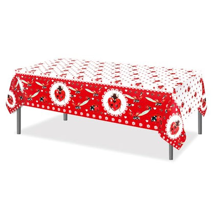1Pc Ladybug Insect Party Plastic Tablecloth 54 x 87 Inch Long Table Cover, Coccinella Septempunctata Party Tablecover for Ladybird Theme Kids Baby Shower Birthday Dinner Picnic Kitchen Event - color: Ladybug Insect