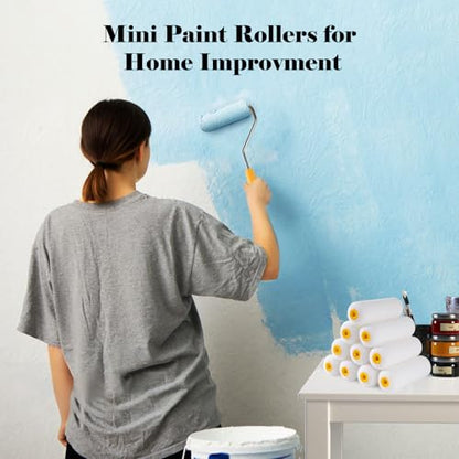 Mister Rui Mini Foam Paint Rollers, 4 Inch Paint Rollers 10 Pack | High Density Small Paint Roller Refills 4 Inch, High Absorption Sponge Paint Roller for Painting Wall, Trim, Touch-ups, Doors