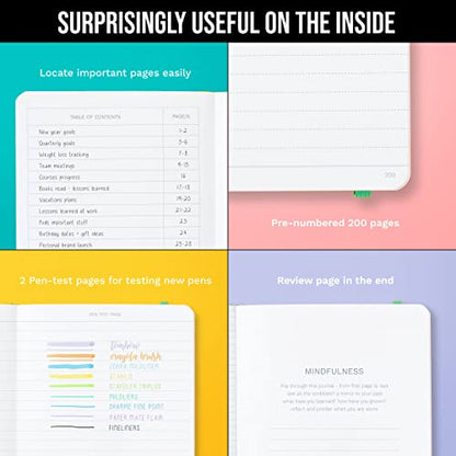 Lined Journal Notebook for writing + Free Pen! Ruled 200 pages, 120gsm Thick Paper with Sticky Notes,pen loop, elastic band, leather hard cover | Scribbles That Matter A5 journals, (5.75 x 8.2) - color: Aqua