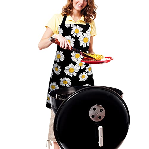 Adjustable Waterproof Apron Bib Apron with 2 Pockets Cooking Kitchen Aprons for Women Men Chef - color: Daisy Apron