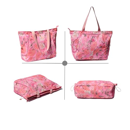 ESVAN Yoga Tote Bag for Women Drawstring Canvas Shoulder Bags for Workout Travel Carryall Pilates Gym and Beach - color: Pink