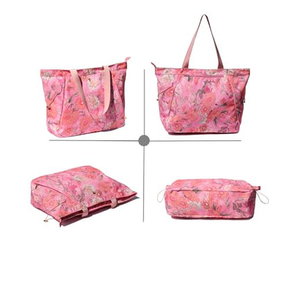 ESVAN Yoga Tote Bag for Women Drawstring Canvas Shoulder Bags for Workout Travel Carryall Pilates Gym and Beach - color: Pink