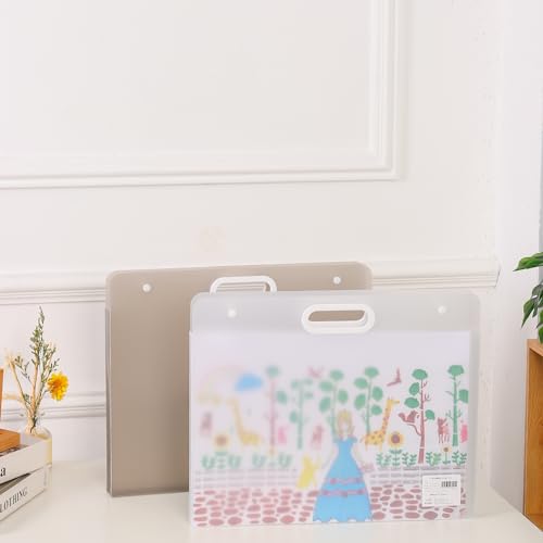 Plastic Art Portfolio Folder with Handles and Snap 13 x 11 inch Large Waterproof Artwork Storage Containers for Drawing Sketch Photography Poster Files Document (Gray and White, A4) - color: Gray and White, size: A4