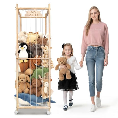 Stuffed Animal Storage Zoo with Wheels, 64" Wooden Large - color: Wooden
