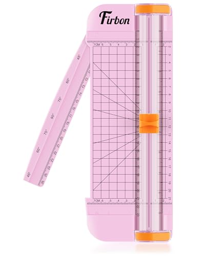 Firbon A5 Paper Cutter, Small Straight Paper Trimmer with Side Ruler | Pink compact design | Cuts photo, cardstock, labels & coupons | Portable desktop slicer | Scrapbooking & craft projects - color: A5-pink