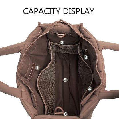 Quilted Crossbody Bags for Women,Puffer Weekender Overnight Bag,Purse Handbag Organizer,Small Tote Bags Shoulder Bag - color: Brown