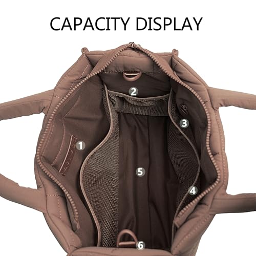 Quilted Crossbody Bags for Women,Puffer Weekender Overnight Bag,Purse Handbag Organizer,Small Tote Bags Shoulder Bag - color: Brown
