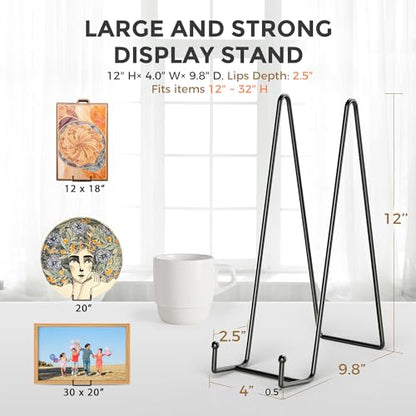 TR-LIFE 4 Pack 12 Inch Large Plate Stands/holder for Display - Metal Picture Frame Holder Stand + Easels for Platter, Book, Plaque, Photo, Table top Art - size: 12 Inch