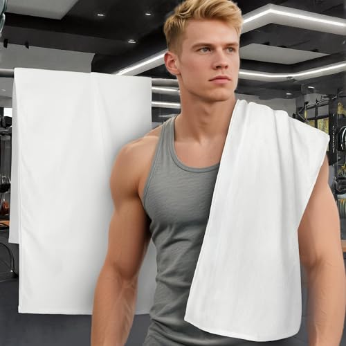 White Workout Towels for Gym (2PC, 16"x43") - 100% Cotton, Breathable, Soft & Absorb - Sweat Towel for Men & Women, Sports Hand Towel for Yoga, Shower, Tennis, Running, Exercise & Fitness - color: White, size: 2PC (16"x43")