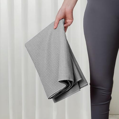 MICROFI Microfiber Hot Yoga Towel Mat, 24 x 72 inches, with Non-Slip Silicone Grip, Secure Fit Elastic Straps (Gray) - color: Gray