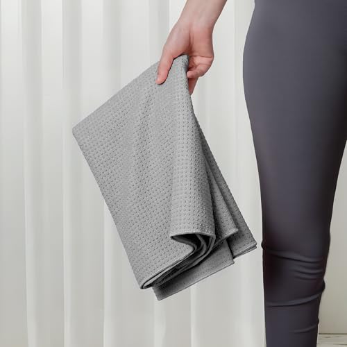 MICROFI Microfiber Hot Yoga Towel Mat, 24 x 72 inches, with Non-Slip Silicone Grip, Secure Fit Elastic Straps (Gray) - color: Gray