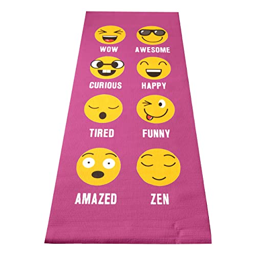 Bean Products Yoga Mat for Exercise - Non Slip Thick Comfortable Workout Floor Mat for Adults and Kids - Eco Friendly Foldable Yoga Mat for Yoga, Pilates, Gym and Stretching - color: Raspberry Emoji, size: Kids (60" x 24")