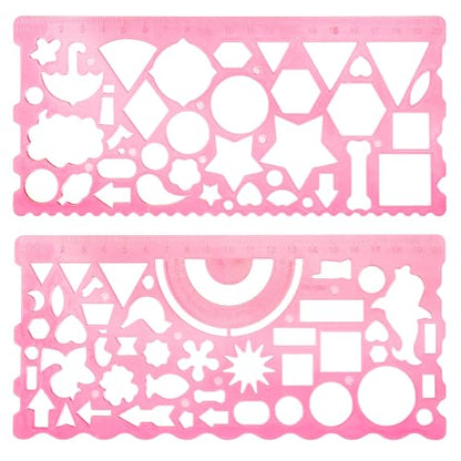 JIEYAO 2 Pcs Geometric Drawings Templates, Multi-Shaped Drafting Stencils, Plastic Measuring Templates Rulers Clear Drawing Triangle Tool Protractor Set for Studying Designing Office(Red) - color: Red