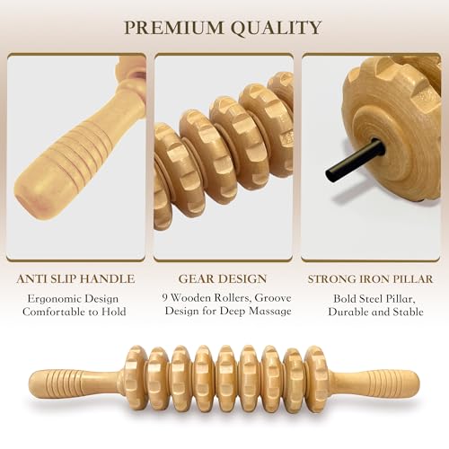 Manual Wood Therapy Massage Stick, Wooden Cellulite Muscle Roller for Legs - color: Wood