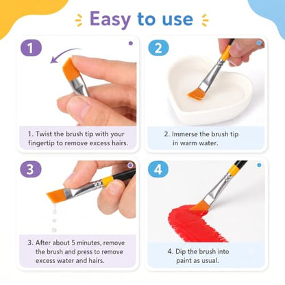 6 Pieces Angled Paint Brush Set, Artist Paintbrushes 1/2 Inch Flat Angular | Acrylic, Watercolor, Oil & Gouache, Small Detail & Craft Art Brush, for Paint by Numbers, Miniature