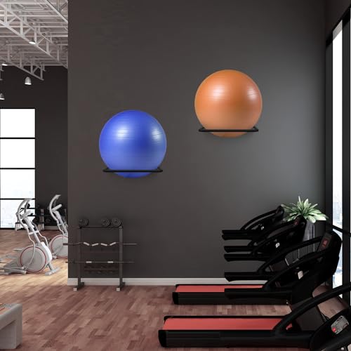 Large Stability Ball Wall Rack - Yoga Ball Storage Rack for Studio, Gym or Home (1 Black)