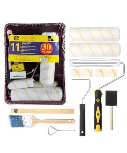 Bates- Paint Tray Set, Paint Roller Kit, 11 pcs, 9" & 4" Rollers, Small Paint Roller, Tray, 2" Angle Paintbrush, Foam Brush, Red Tray for House Painting Supplies - style: Polyester 9", 4", 11 pcs