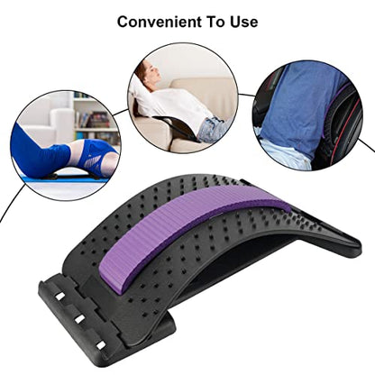 HONGJING Back Stretcher with Acupressure Massage for Lumbar Pain Relief | 3 Level Adjustable Arch Back Cracker Board Lower Back Traction, Great for Herniated Disc, Sciatica, Scoliosis - color: Purple