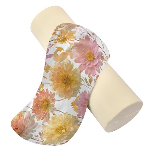 Bolster Pillow Neck Pillow Round Soft Health Memory Foam Pillows Long Cylindrical Body Pillow with Removable Cover Cute Back Yoga Chrysanthemum Flower Herb 17" x 5.5" - color: Chrysanthemum Flower Herb