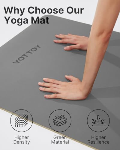 YOTTOY Yoga Mat,Non-Slip Hot Yoga Mat with Anti-Tear Design and Friendly Natural Rubber Mat with Strap and Bag - color: Grey