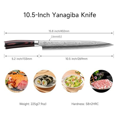 10.5 inch Sashimi Knife,Sushi Knife for Fish Filleting & Slicing | High Carbon Stainless Steel Japanese Yanagiba Knife with Knife Sheath and Gift Box - color: 10.5 inch Sashimi Knife