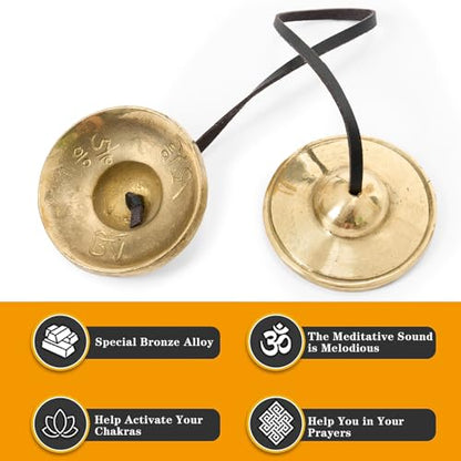 Boao Tingsha Meditation Bell with Bag,Smooth Embossed - color: Smooth Embossed