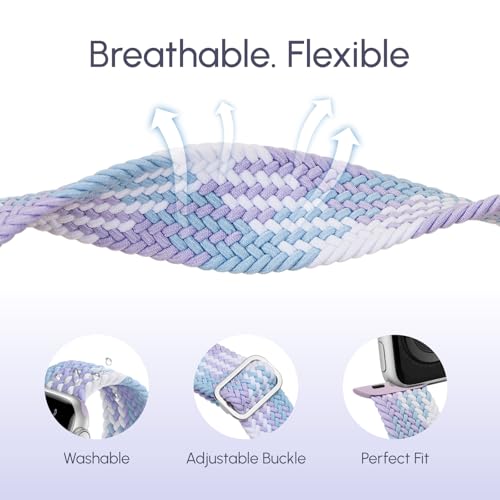 Braided Stretchy Nylon Band Compatible for Apple Watch Bands Women Men - color: Light Violet, size: 38mm/40mm/41mm/42mm