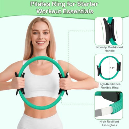 Hoedia Pilates Kit for Women, Pilates Equipment Ring and Ball Set - color: Green