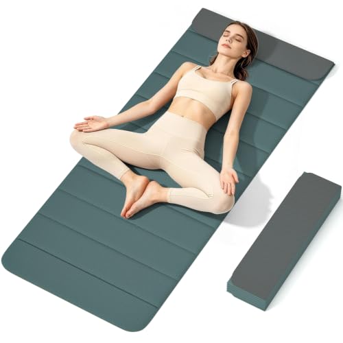 12-Fold POE Yoga Mat 75x26x0.4 Inches | Non-Slip, Compact, Workout-Friendly for Yoga, Pilates, Strength Training & Meditation - color: Dark green+Dark grey