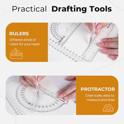 Nicpro 22 PCS Compass Geometry Tools with Case, Drafting Tool Geometry Set | With Swing Arm Protractor, Rulers, Metal Compass, Square Set, Mechanical Pencil, Back to School Supplies for Students
