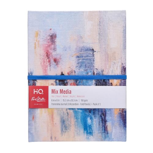 HQ Finestroke Accordion Sketchbook Mixed Media Journal 6x8 Pack of 3 | 9 connected panels unfold into one continuous drawing surface